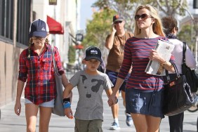 Reese Witherspoon, red and blue striped shirt, red and blue long sleeved shirt, blue mini skirt, sunglasses